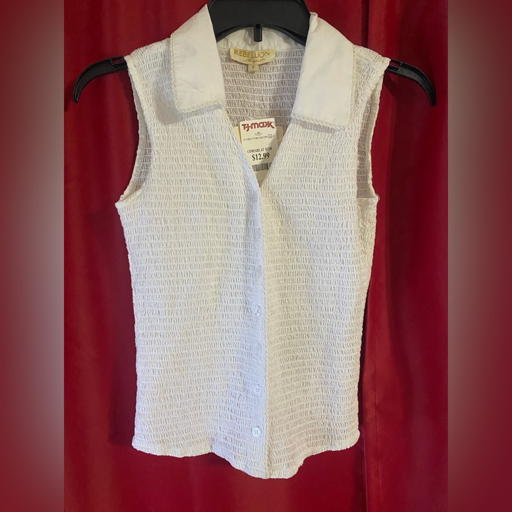 Rebellion White Vest Blouse Top Lace Detail Button Up Tank Top S Small